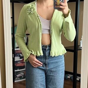 Light Green Cardigan with Floral Detail